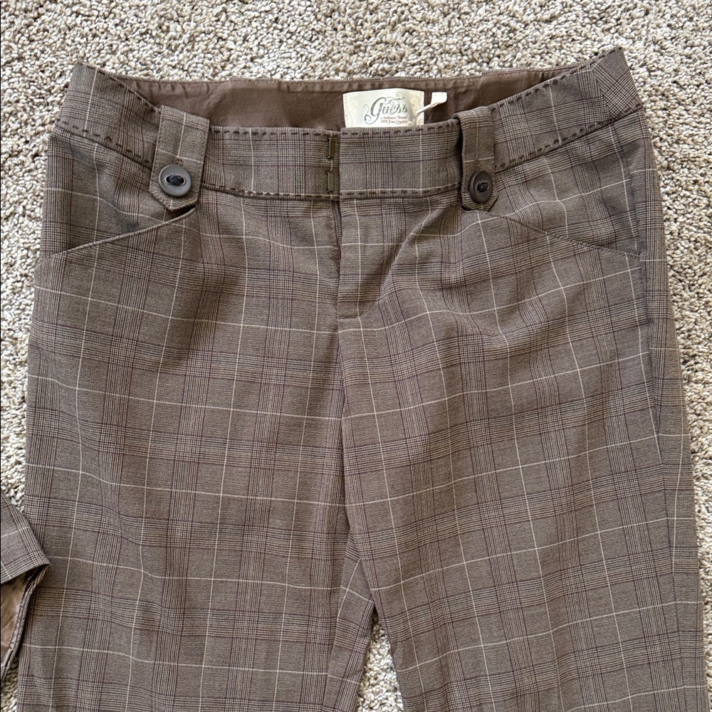 GUESS Brown Plaid Boot-Cut Pants with Matching Corset back Vest - Picture 8 of 10